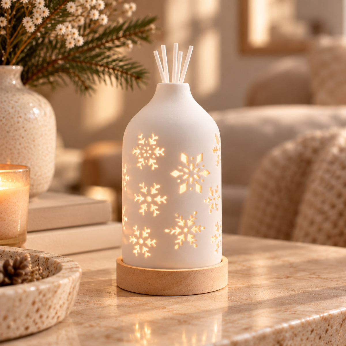 Woodside Home Living Christmas LED Ceramic Diffuser - Snowflake