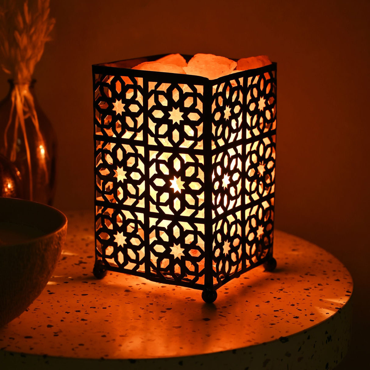 Serenity Himalayan Rock Salt Moroccan Metal Basket Lamp