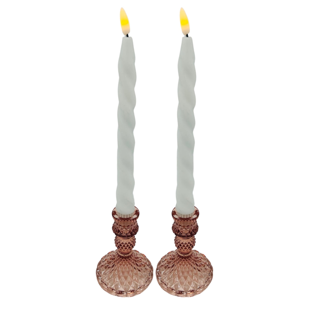 Pale Glass Small Candlestick Candle Holder Set of 2 - Various Colours