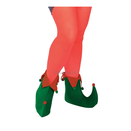 Elf Shoes Christmas Xmas Fancy Dress Accessory (Green Or Red)