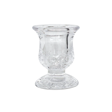 Clear Glass Candlestick Holders (6cm) - Flower Design