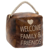Brown Faux Leather Doorstop - Welcome