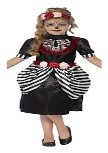 Childs Day of the Dead Sugar Skull Halloween Fancy Dress Costume Age 4 - 9