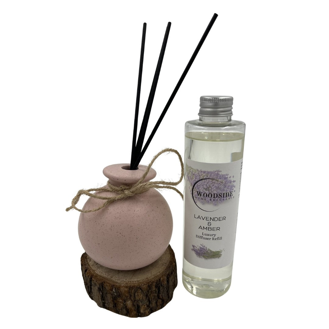 Woodside Round Pink Pastel Ceramic Reed Diffuser Vase with Woodside Luxury Refill