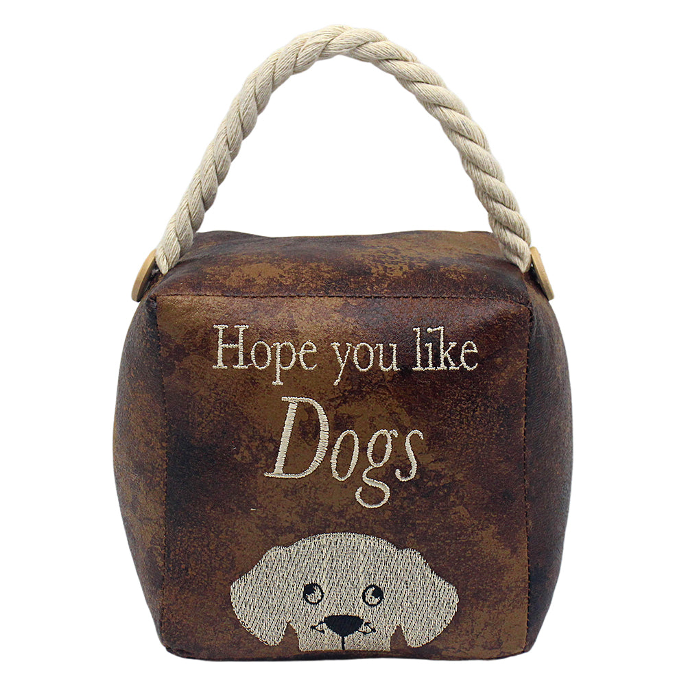 Brown Faux Leather Doorstop - Dogs