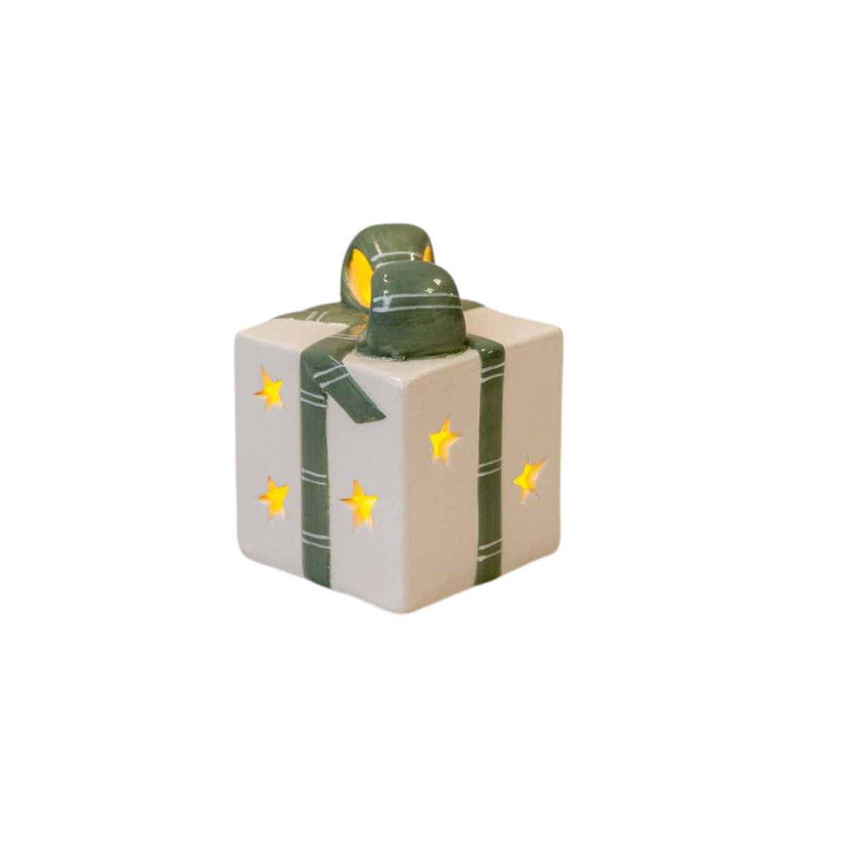 White/Green Ceramic Present with LED 10cm
