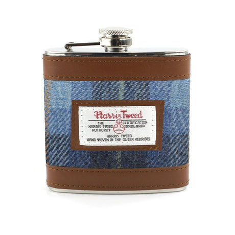 Harris Tweed Hip Flask: Castle Bay Blue Tartan