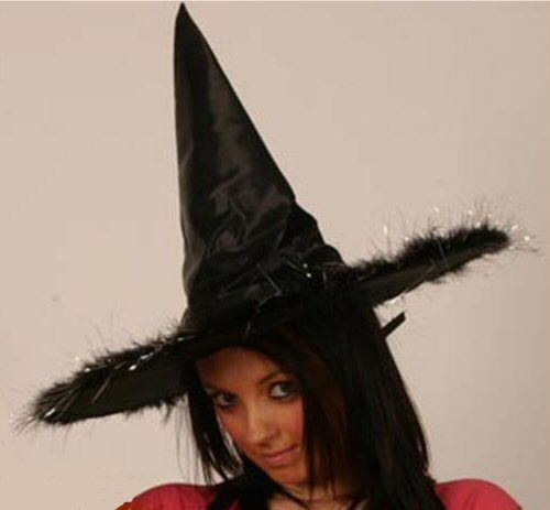 Witch Fancy Dress Hat With Black Feather Trim