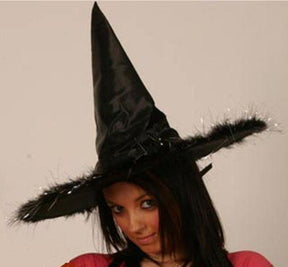 Witch Fancy Dress Hat With Black Feather Trim