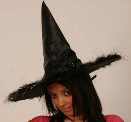 Witch Fancy Dress Hat With Black Feather Trim