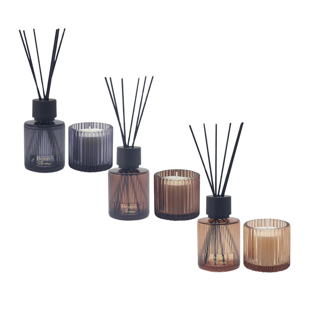 Desire Aroma Ribbed Glass Candle & Diffuser Gift Set - Various Fragrances