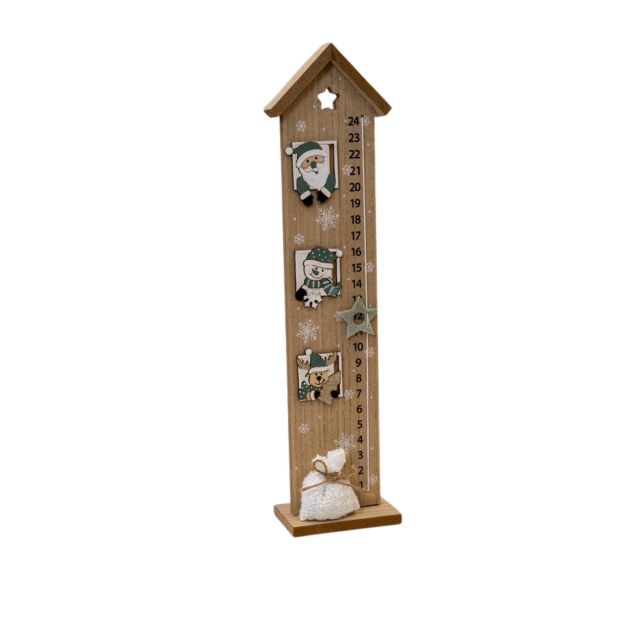 Wooden House Advent Calendars with Santa and Snowman green