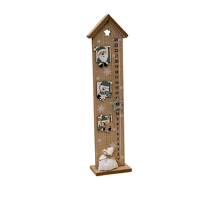 Wooden House Advent Calendars with Santa and Snowman green