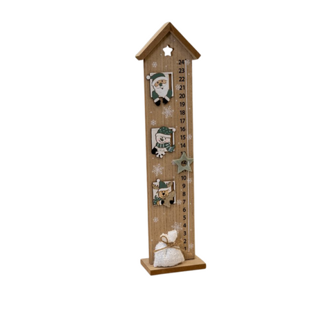 Wooden House Advent Calendars with Santa and Snowman green