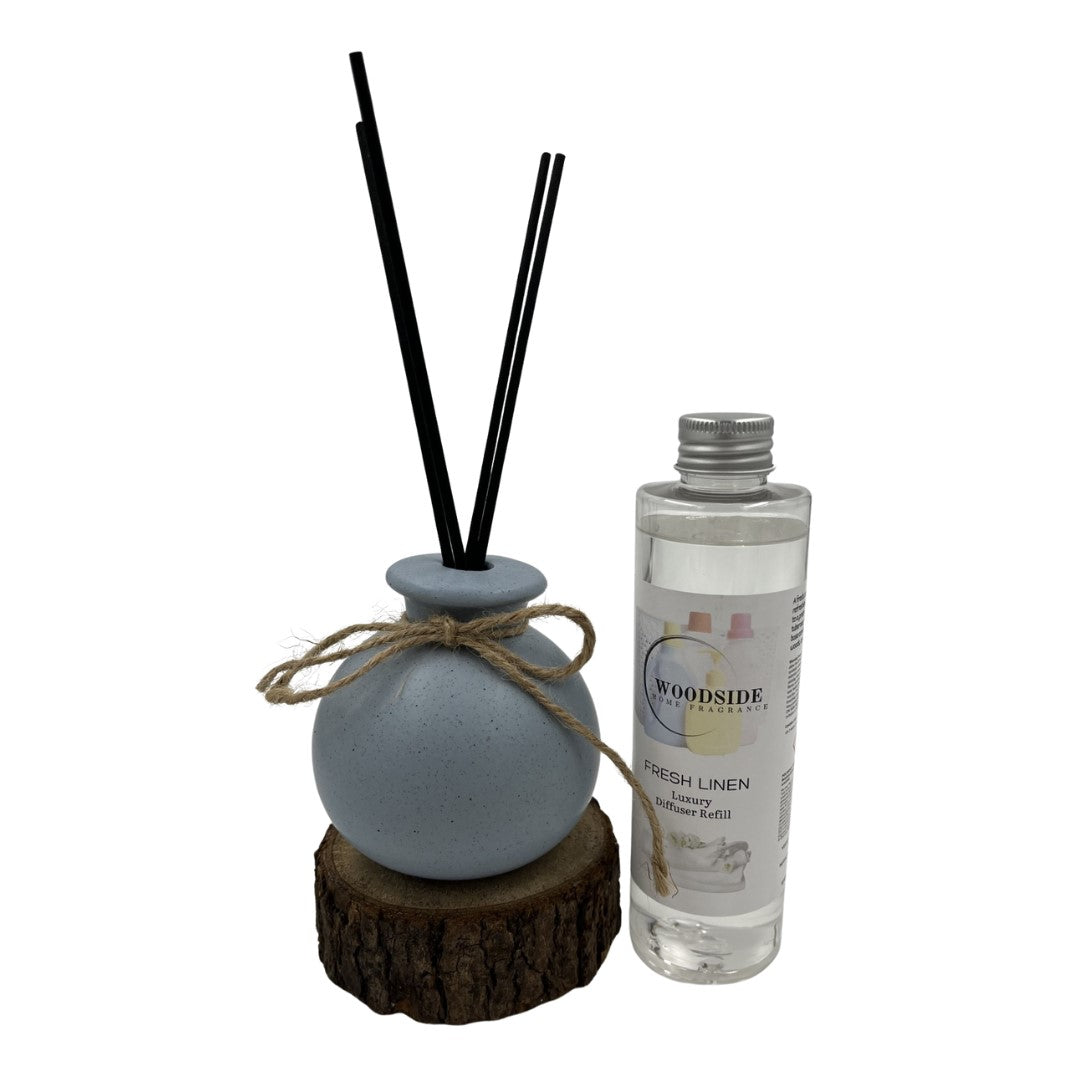 Woodside Round Blue Pastel Ceramic Reed Diffuser Vase with Woodside Luxury Refill