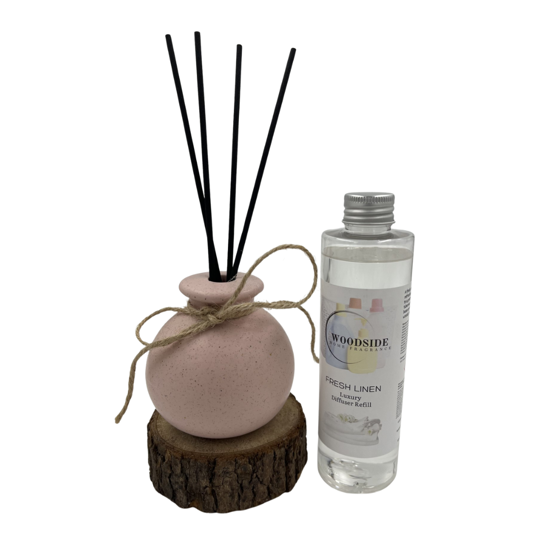 Woodside Round Pink Pastel Ceramic Reed Diffuser Vase with Woodside Luxury Refill