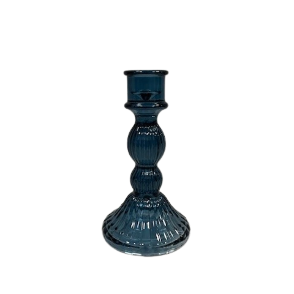 Satchville Ribbed Glass Dinner Candle Holders - Blue