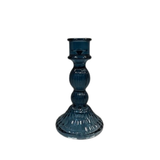 Satchville Ribbed Glass Dinner Candle Holders - Blue