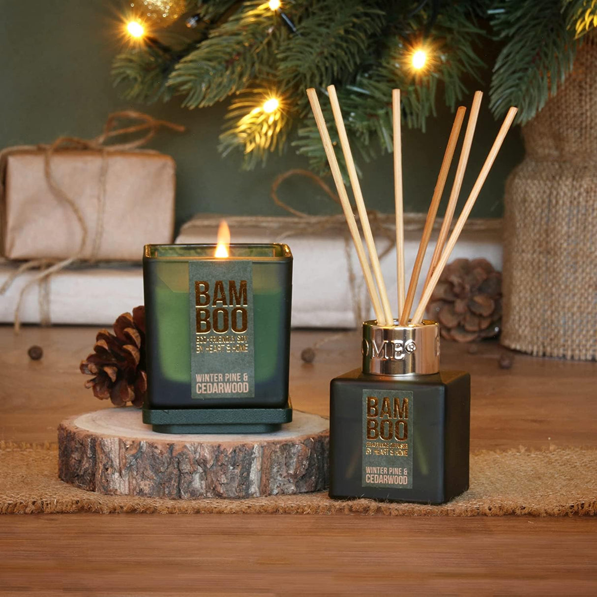 Heart & Home Gift Set - Bamboo Small Jar Candle & Mini Diffuser