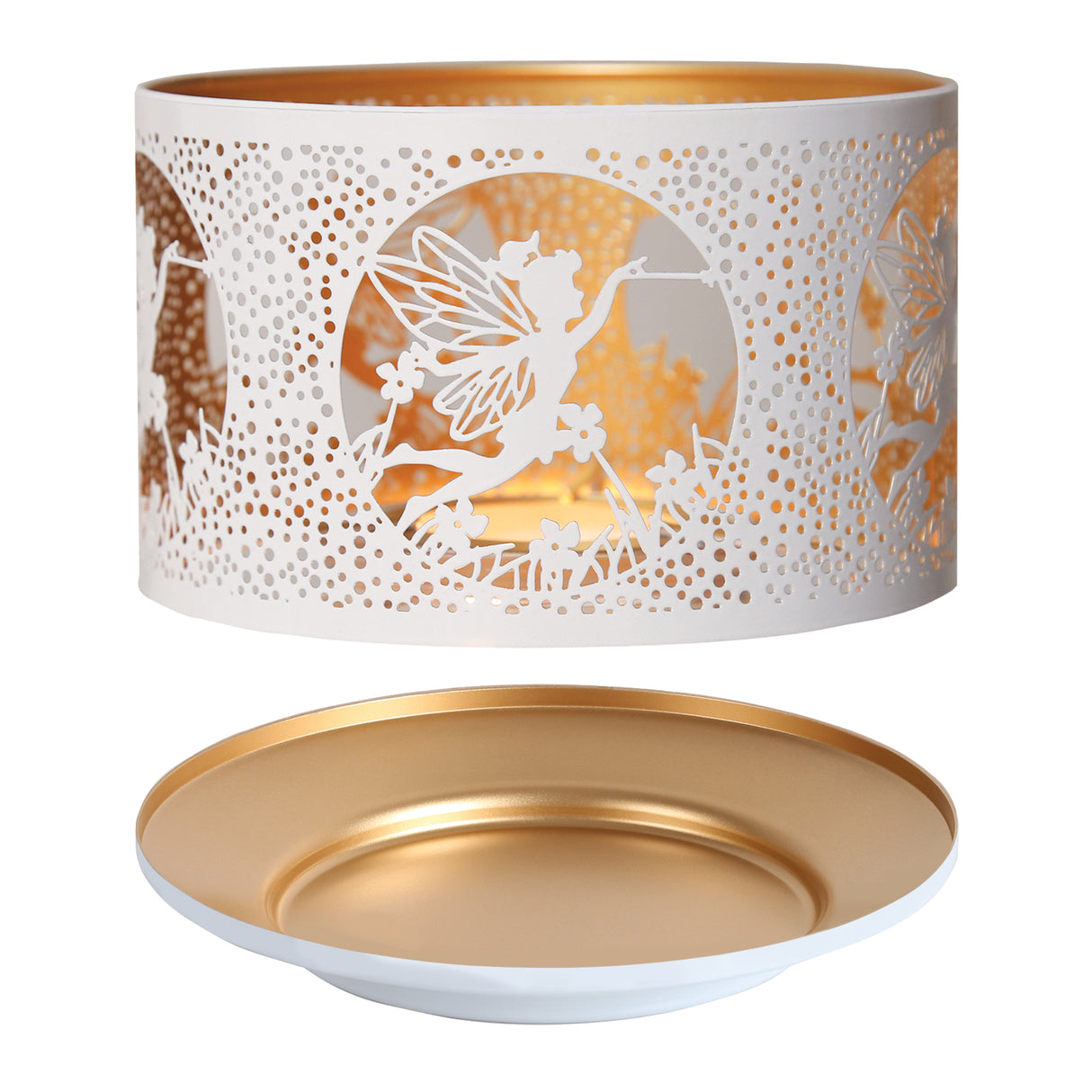 Aroma Jar Candle Metal Silhouette Shade & Tray Set - White & Gold Fairy