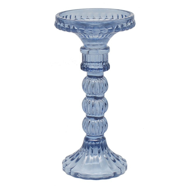 Blue Glass Candle Holders (larger) (cm) - Various Sets