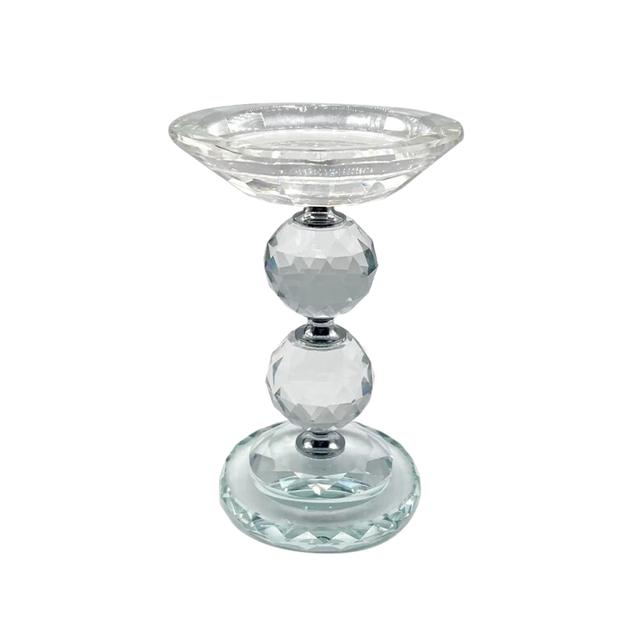 Glass Pillar Candle Holder Crystal Ball Design - Various Sizes