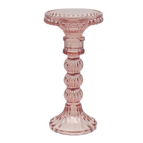 Pink Glass Candle Holders (larger) (cm) - Various Sets
