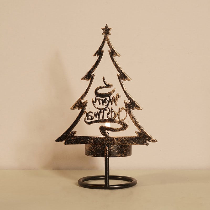 Christmas Tree Metal Tealight Candle Holder - Merry Christmas