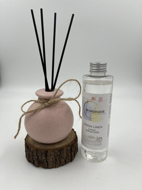 Woodside Round Pink Pastel Ceramic Reed Diffuser Vase with Woodside Luxury Refill