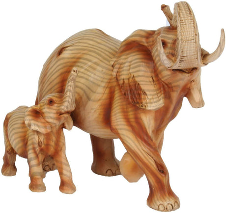 Naturecraft Wood Effect  Figurine - Elephant & Calf