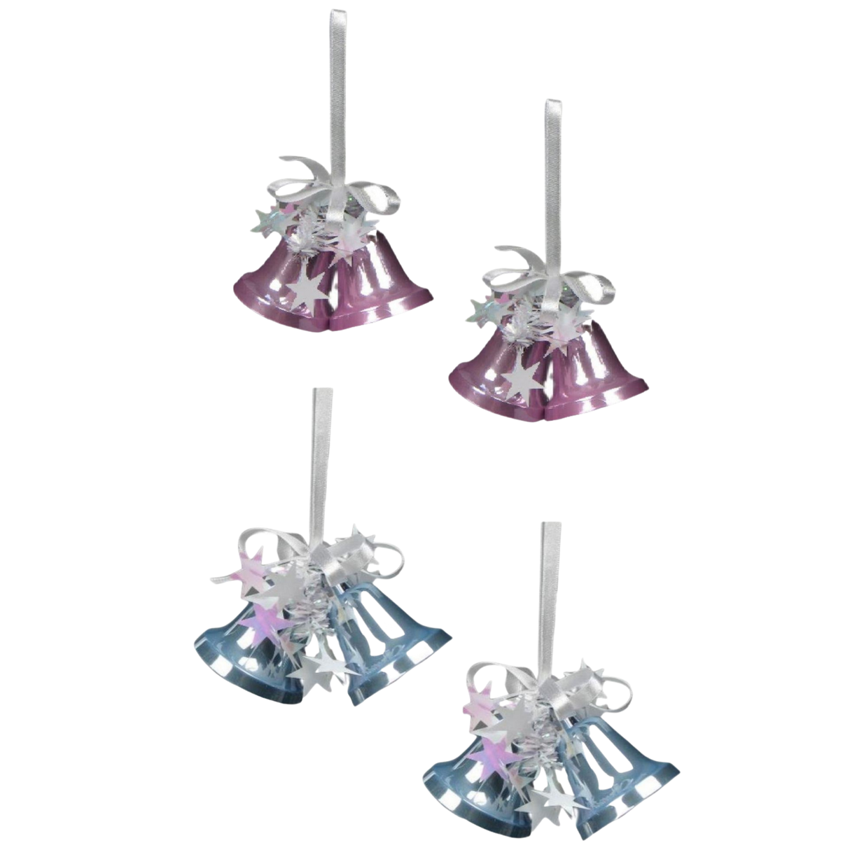 Weiste Christmas Tree Decorations Set of 2 - Pink or Blue Mini Bells Xmas Decor