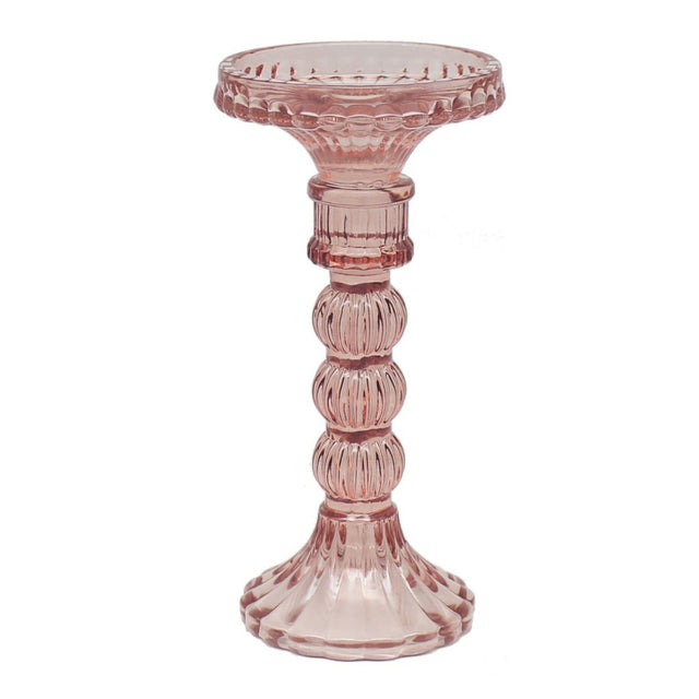 Pink Glass Candle Holders (larger) (cm) - Various Sets