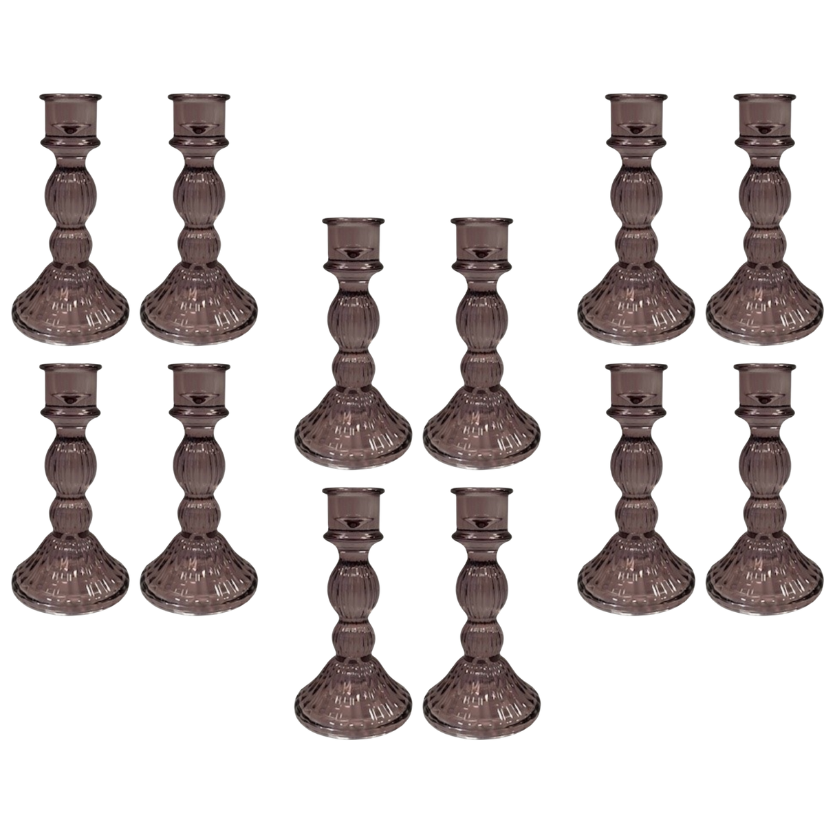 Satchville Amethyst Ribbed Glass Dinner Candle Holders - Various Sets