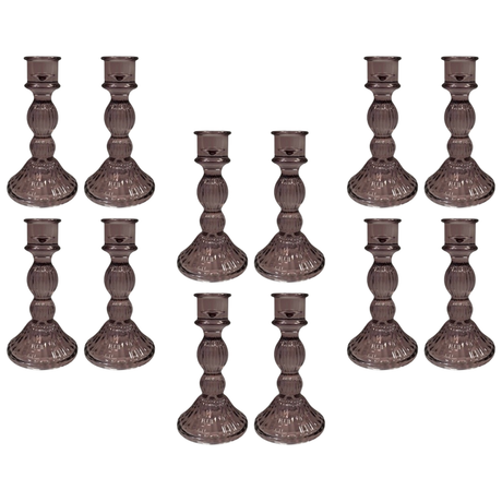 Satchville Amethyst Ribbed Glass Dinner Candle Holders - Various Sets