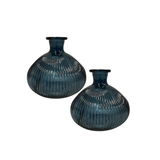 Satchville Ribbed Glass Ball Vases - Blue Set of 2