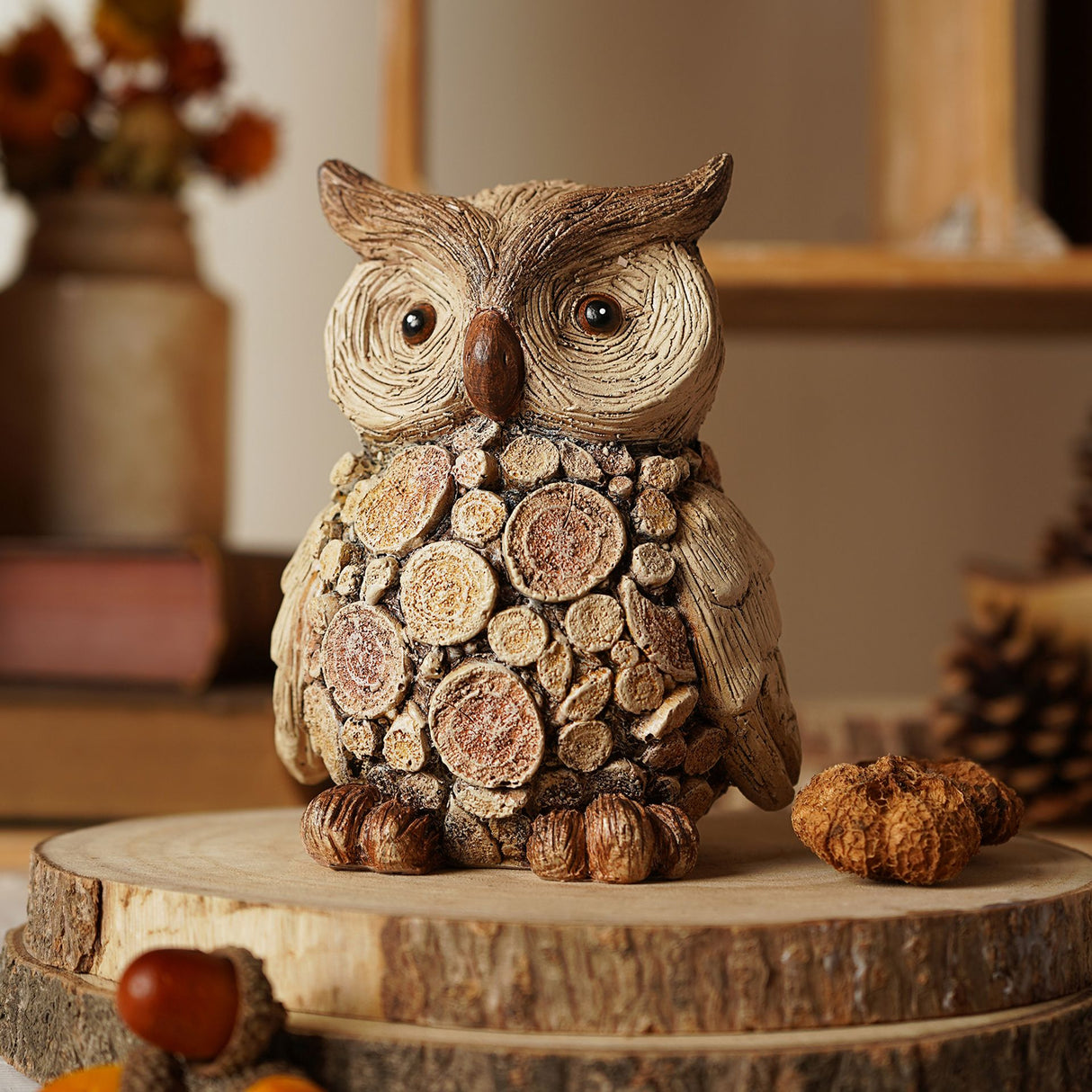 Country Living Wood Log Effect Owl Figurine