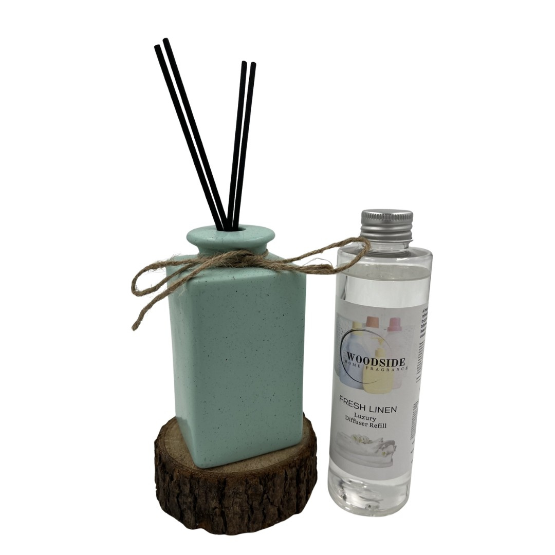 Woodside Pastel Green Ceramic Reed Diffuser Vase with Woodside Luxury Refill