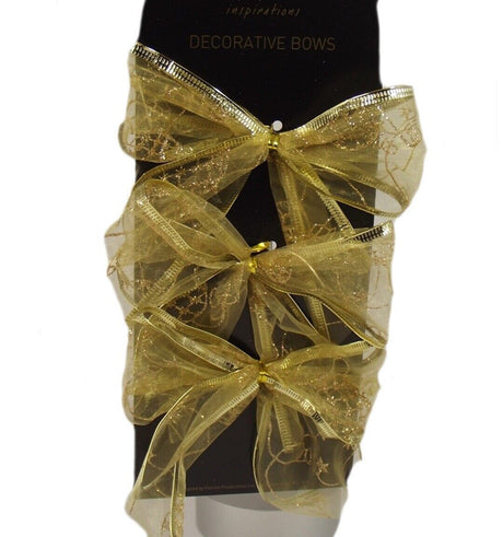 Pack of 6 Bows Christmas Gift Wrap or Tree Decoration Various Colours & Designs gold with baubles