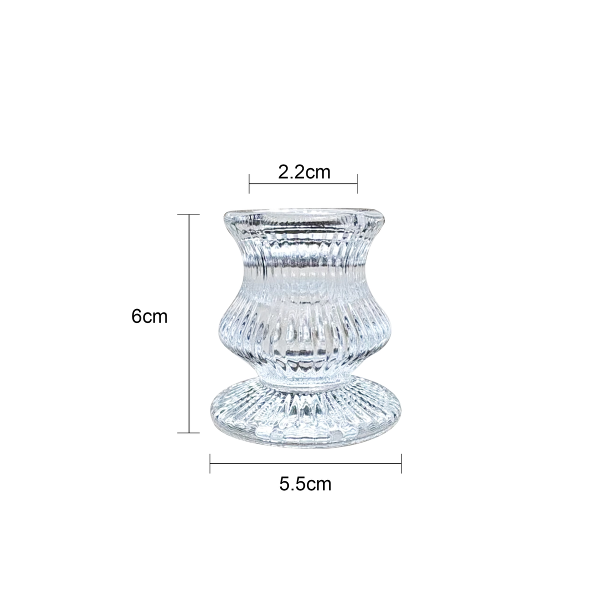 Clear Glass Candlestick Holders (6cm) - Ribbed Design