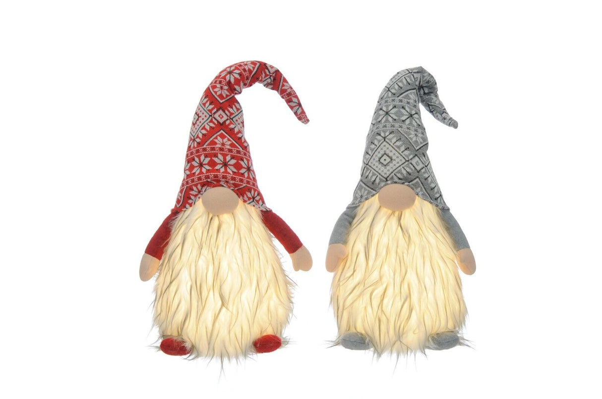 Christmas Decoration - Skandi Lit Gonk 40cm (Battery Operated) - in Red or Grey