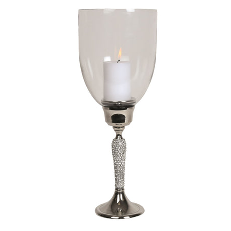 Silver & Jewel Pillar Candle Holder with Glass Hurricane Top