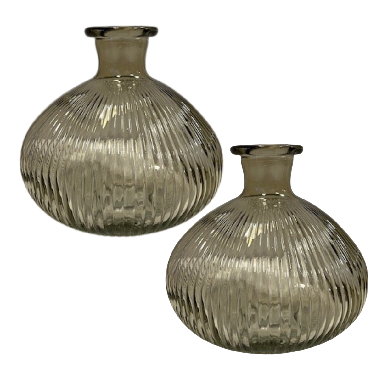 Satchville Ribbed Glass Ball Vases - Smokey Brown Set of 2