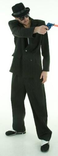 Gangster Jacket & Trousers Fancy Dress Costume Size M-L (Black Pinstripe)
