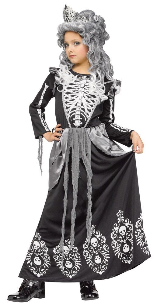 Childs Skeleton Queen Halloween Fancy Dress Costume Outfit Age 4 - 14 Teen