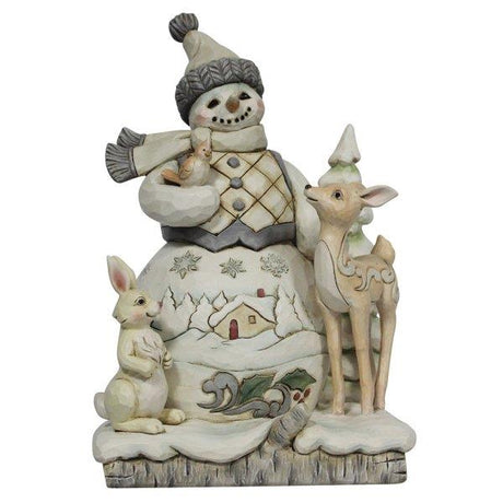 Heartwood Creek White Woodland Snowman with Animals Figurine