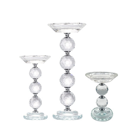 Glass Pillar Candle Holder Crystal Ball Design - Various Sizes