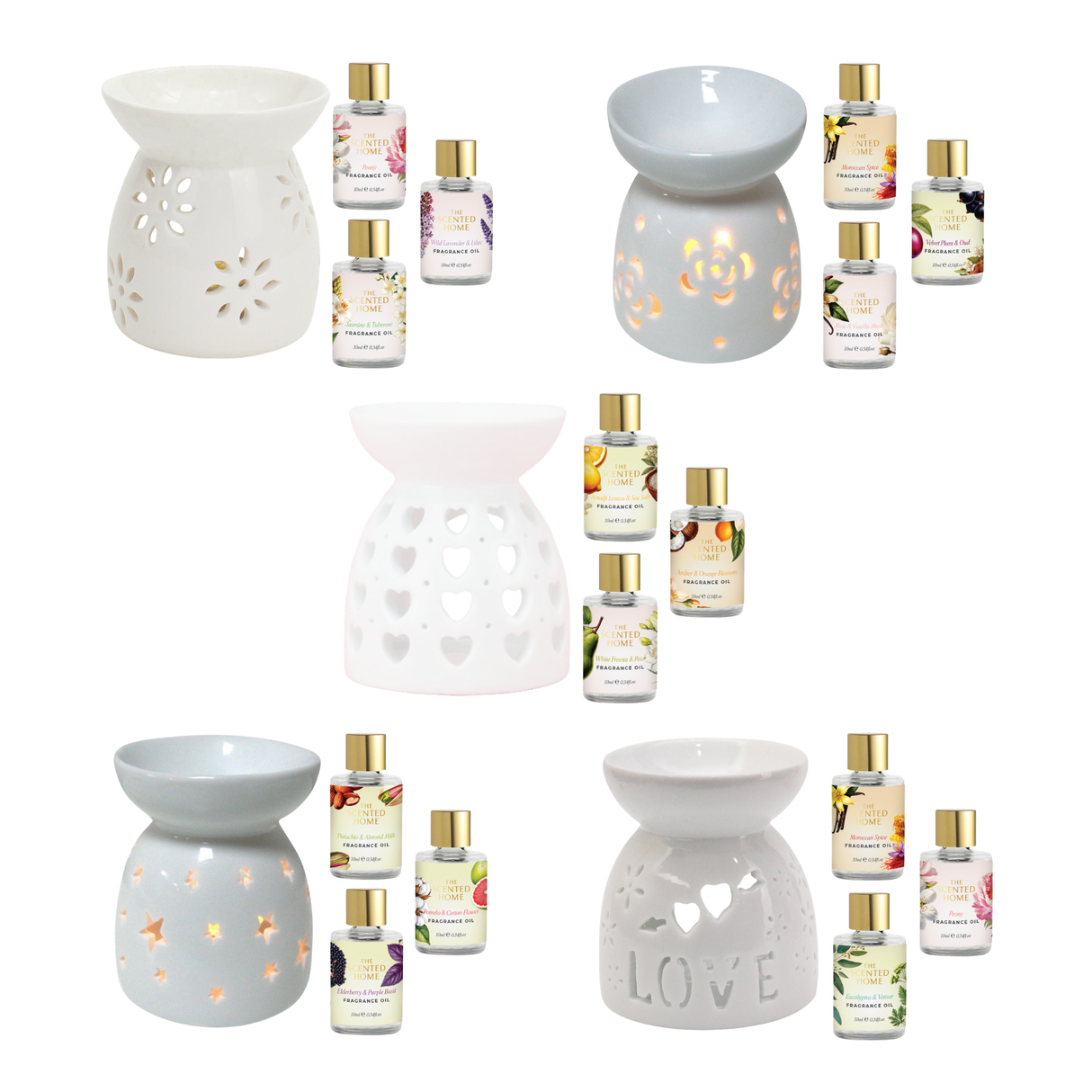 Woodside Home Living Wax Melt Burner & Fragrance Oils Gift Set - Various Designs