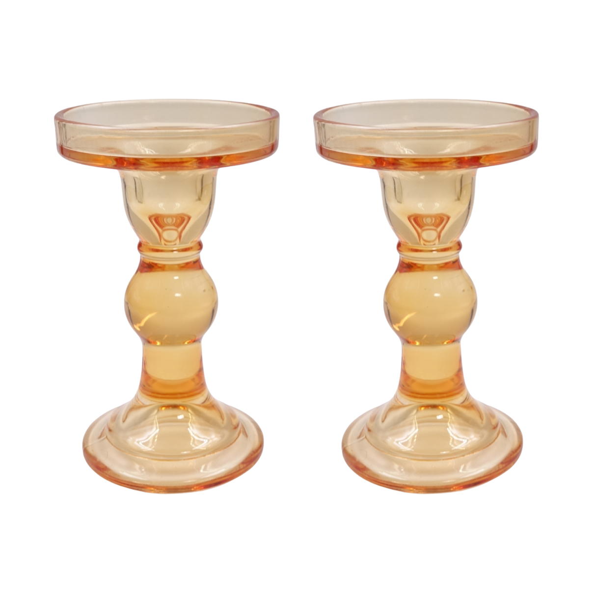 Gold Glass Pillar Candle Holder - Large Set of 2