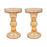 Gold Glass Pillar Candle Holder - Large Set of 2