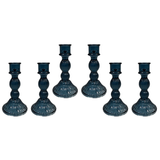 Blue Ribbed Glass Dinner Candle Holders - Various Sets